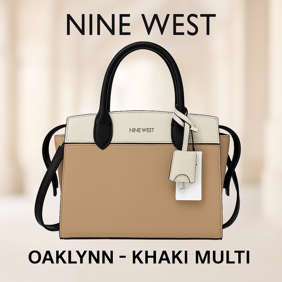👜 Nine West Oaklynn Satchel - Khaki Multi - NWT - Picture 1 of 9